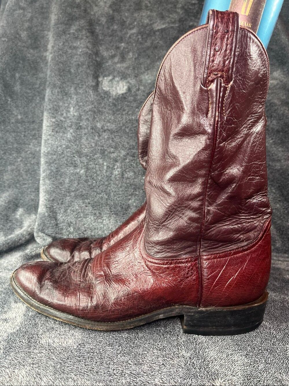 Larry Mahan Men's 10 B Burgundy Smooth Ostrich Western Boots Made in USA